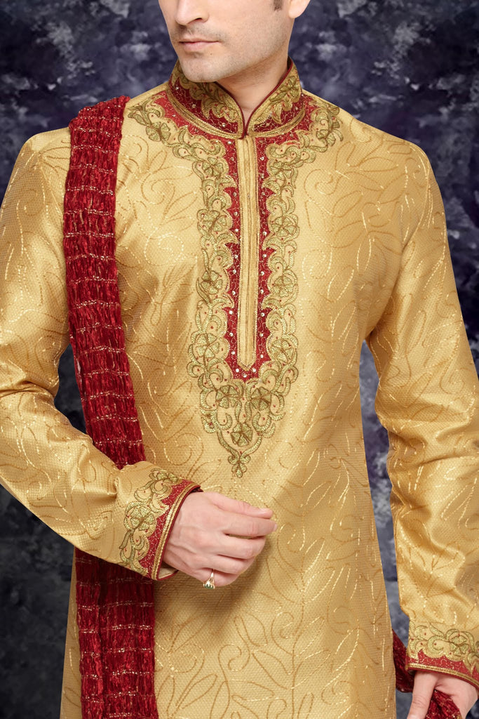 Peach & Coffee Jacquard Art Silk Kurta