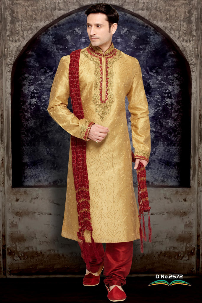 Peach & Coffee Jacquard Art Silk Kurta