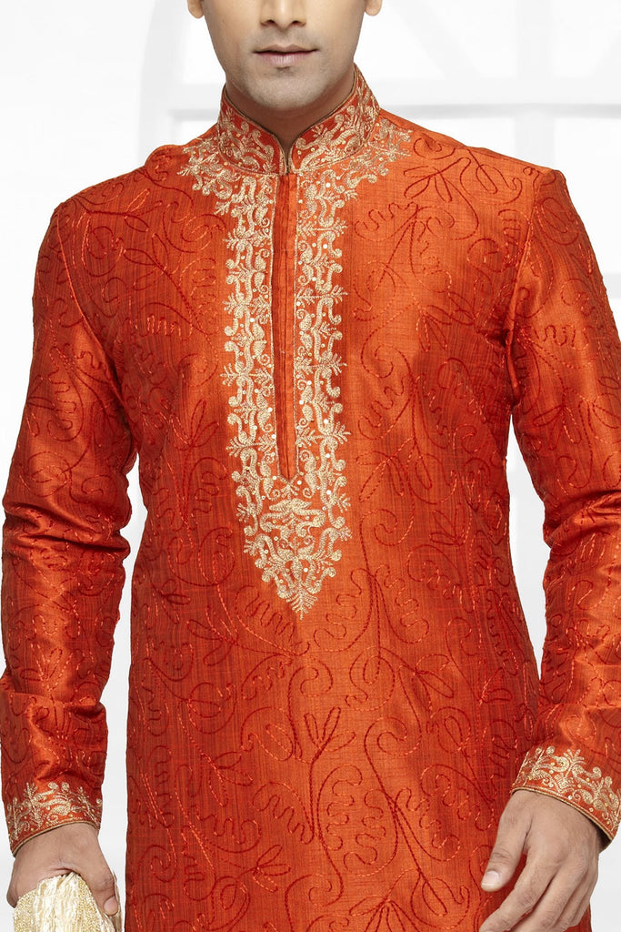 Rust Color Art  Silk Kurta