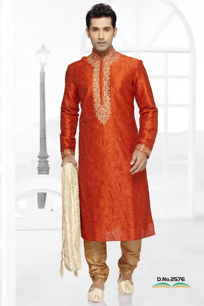Rust Color Art  Silk Kurta