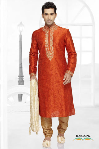 Rust Color Art  Silk Kurta