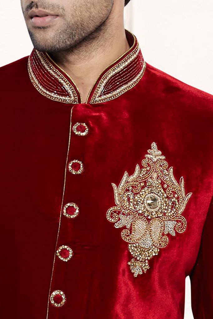 Red Velvet Breeches Style Sherwani