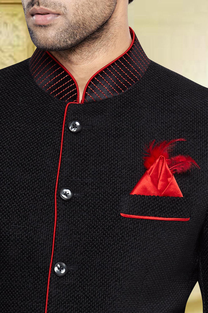 Black Colour with the fabric of Brocade Bridegroom Sherwani - RAJSHRIFASHIONS