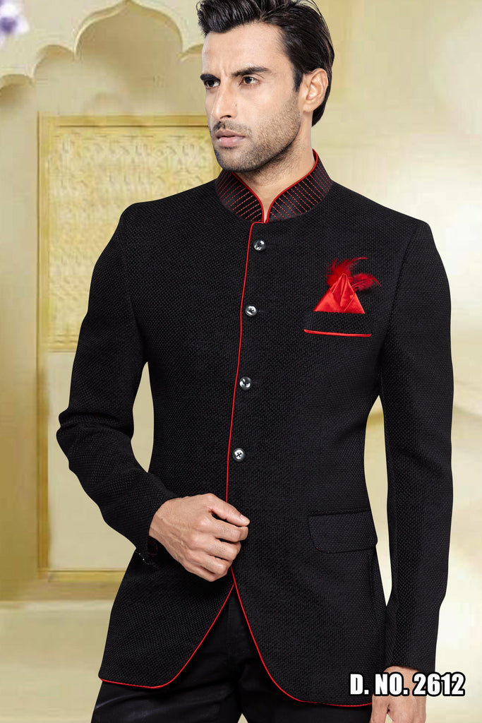 Black Colour with the fabric of Brocade Bridegroom Sherwani - RAJSHRIFASHIONS