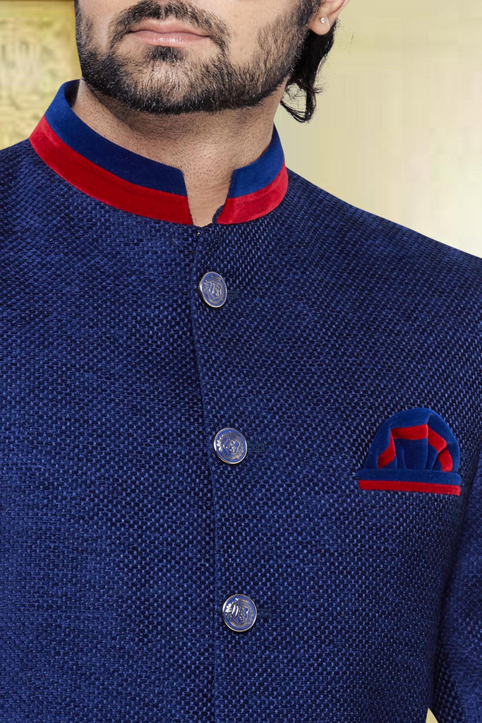 Blue Colour with the fabric of Brocade Bridegroom Sherwani - RAJSHRIFASHIONS