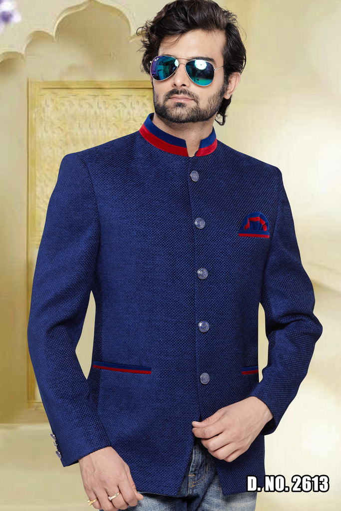 Blue Colour with the fabric of Brocade Bridegroom Sherwani - RAJSHRIFASHIONS