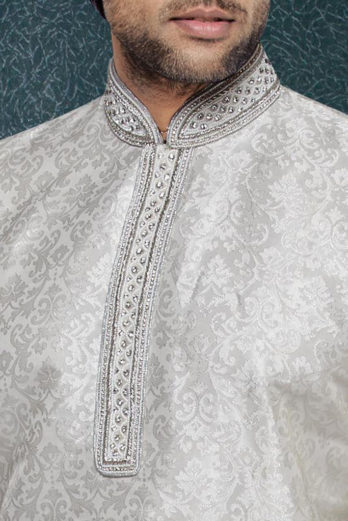 Off White Brocade Art Silk Kurta