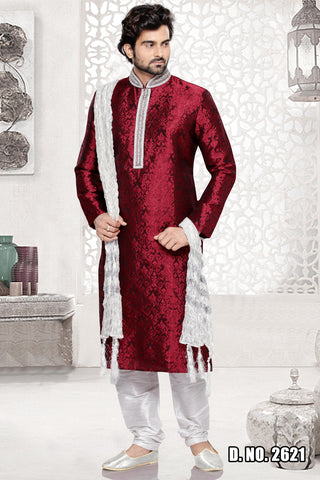 Maroon Brocade Art Silk Kurta