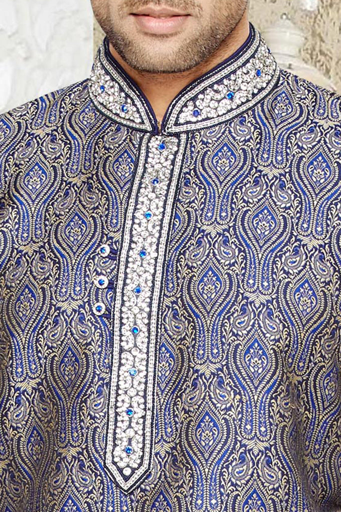 Blue Jaqard Art Silk Kurta - RAJSHRIFASHIONS