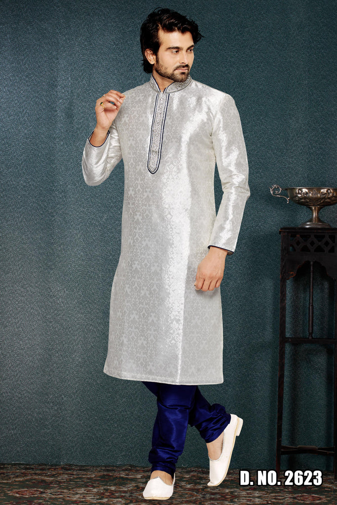 Off White Brocade Art Silk Kurta