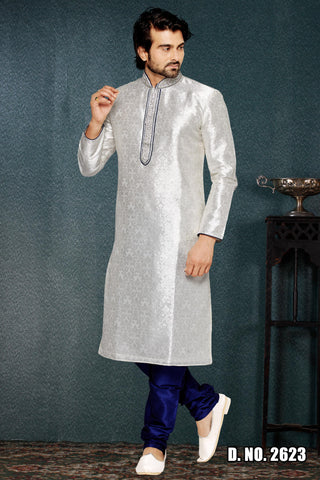 Off White Brocade Art Silk Kurta