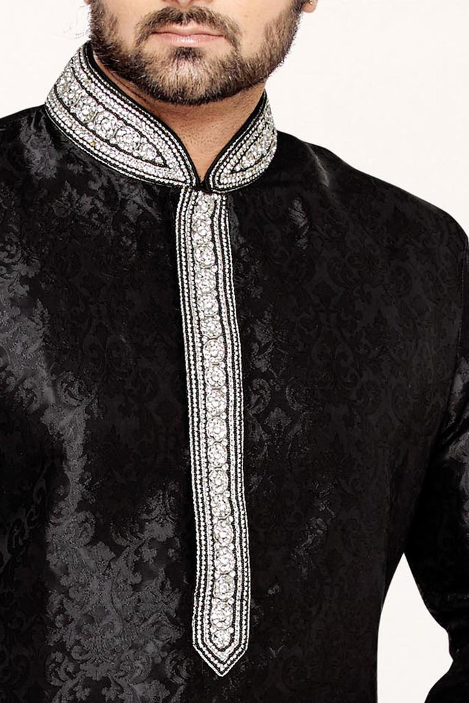 Black Brocade Art Silk Kurta - RAJSHRIFASHIONS