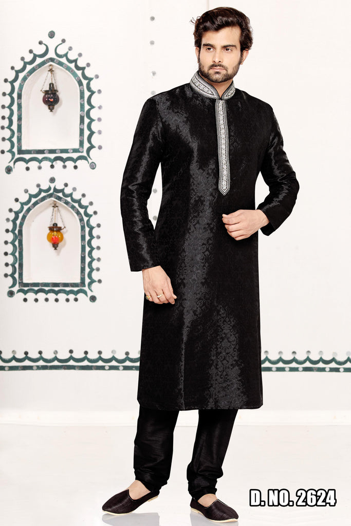 Black Brocade Art Silk Kurta - RAJSHRIFASHIONS