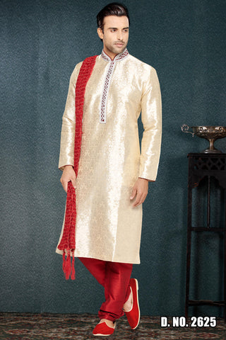 Gold Brocade Art Silk Kurta - RAJSHRIFASHIONS
