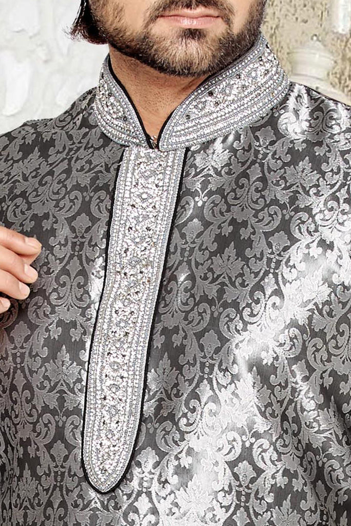 Gray Brocade Art Silk Kurta - RAJSHRIFASHIONS
