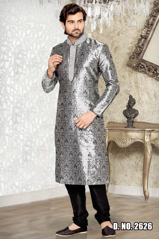 Gray Brocade Art Silk Kurta