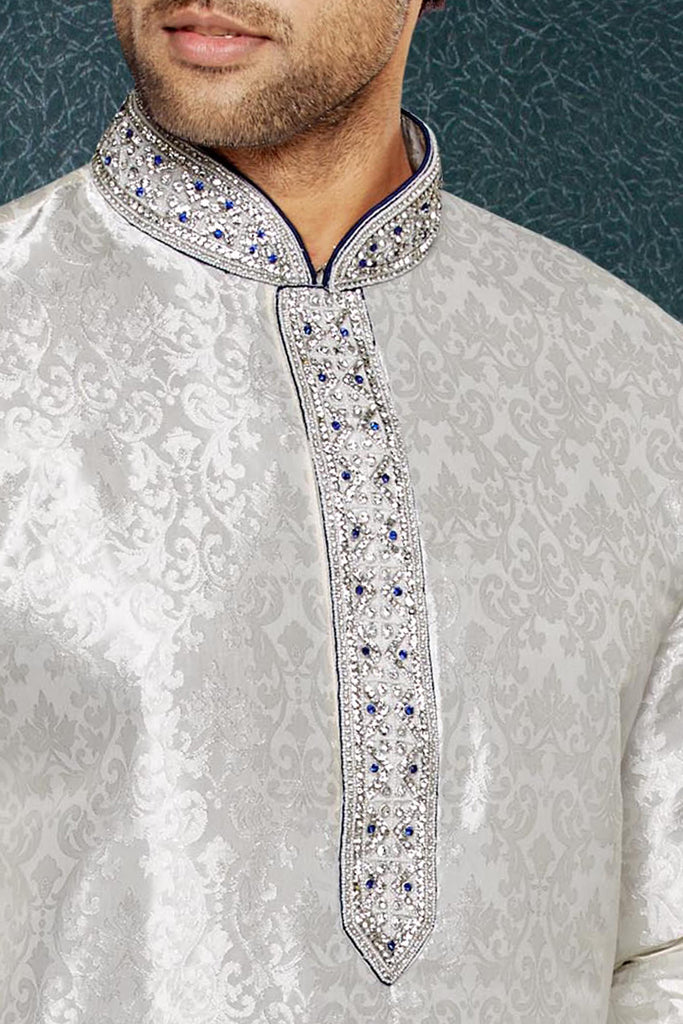 Off White Brocade Art Silk Kurta