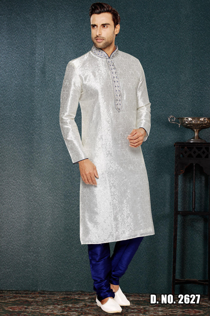 Off White Brocade Art Silk Kurta