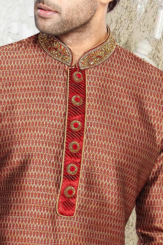 Blue Brocade Art Silk Kurta - RAJSHRIFASHIONS