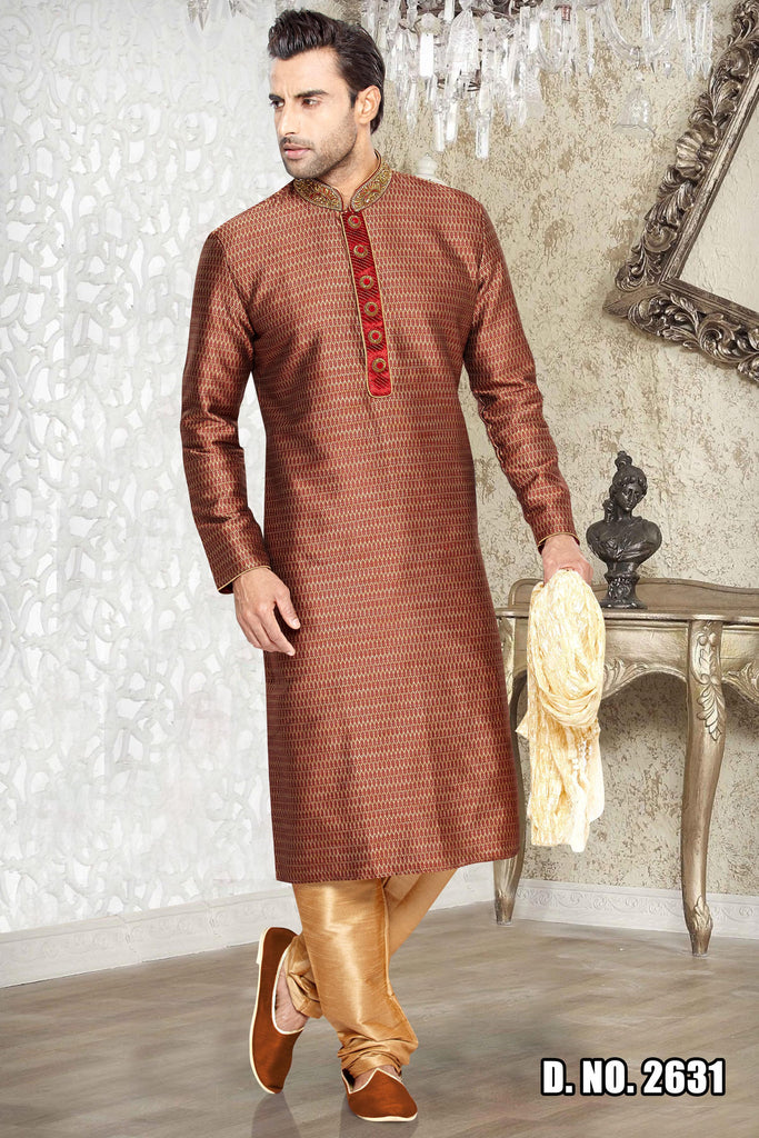 Blue Brocade Art Silk Kurta - RAJSHRIFASHIONS