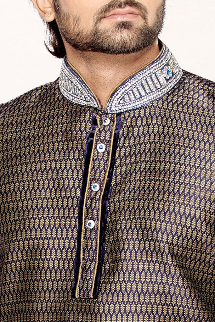 Blue Jaqard Art Silk Kurta - RAJSHRIFASHIONS
