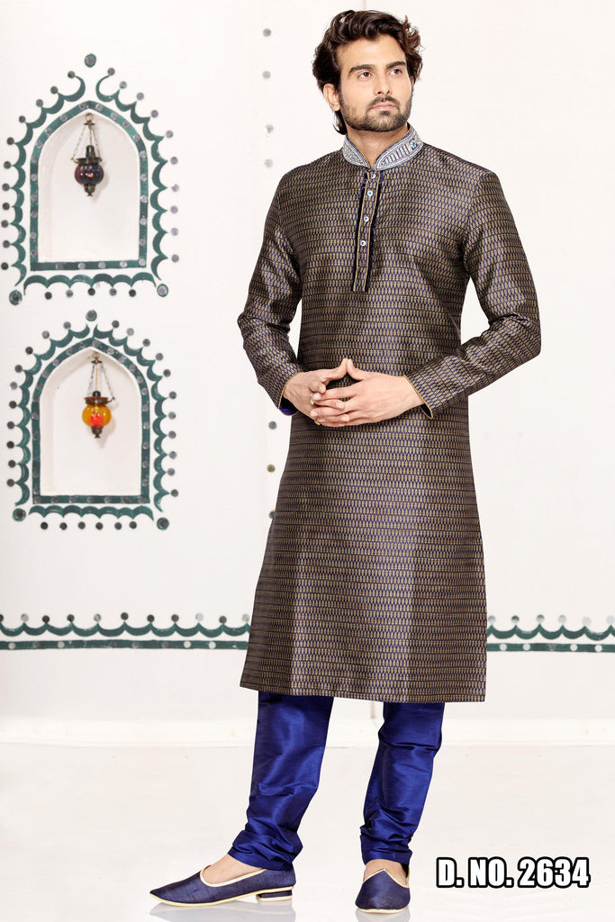 Blue Jaqard Art Silk Kurta - RAJSHRIFASHIONS