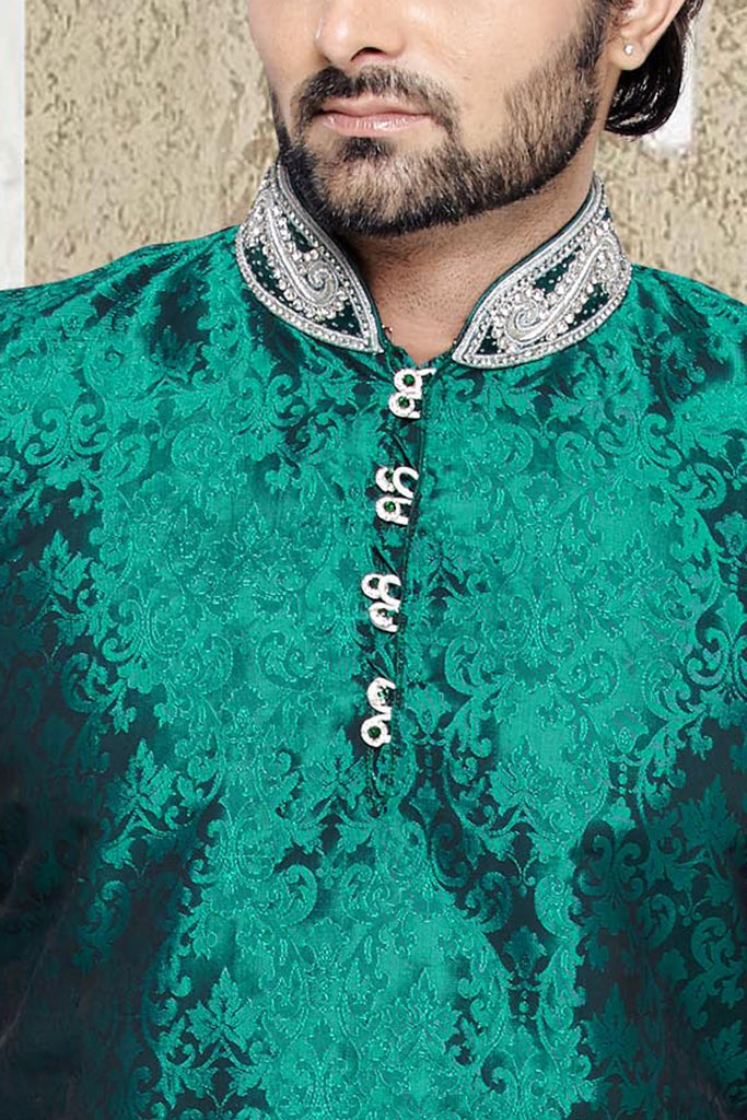 Green Brocade Art Silk Kurta - RAJSHRIFASHIONS