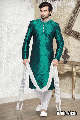 Green Brocade Art Silk Kurta - RAJSHRIFASHIONS