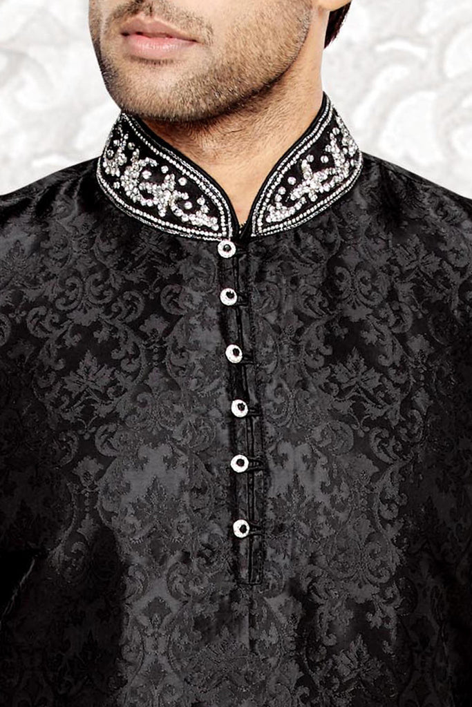 Black Brocade Art Silk Kurta - RAJSHRIFASHIONS