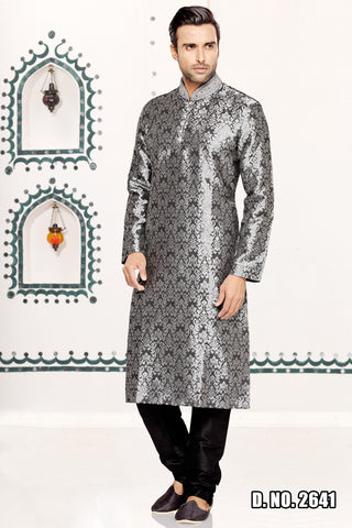 Gray Brocade Art Silk Kurta - RAJSHRIFASHIONS