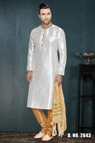 Off White Brocade Art Silk Kurta