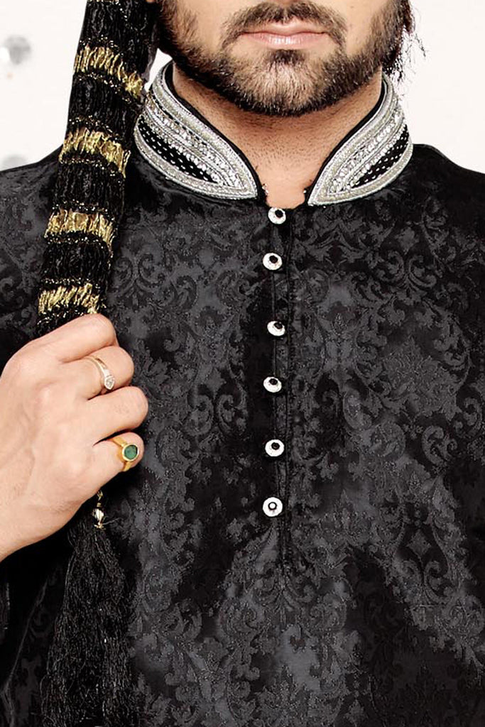 Black Brocade Art Silk Kurta - RAJSHRIFASHIONS