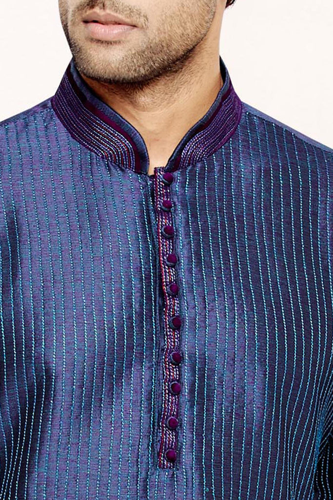 Blue With Purple Art silk Kurta - RAJSHRIFASHIONS