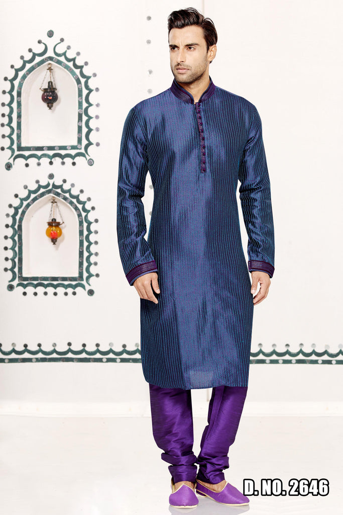 Blue With Purple Art silk Kurta - RAJSHRIFASHIONS