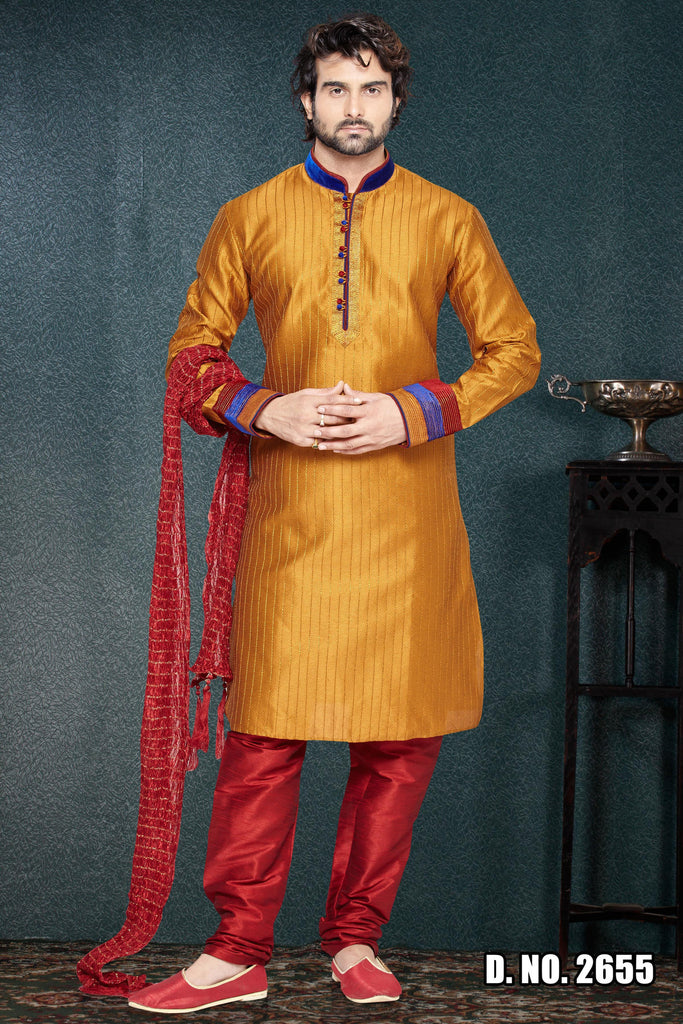 Dark Gold Art silk Kurta - RAJSHRIFASHIONS