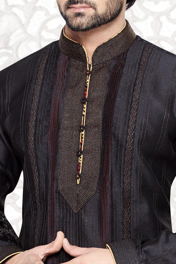 Black Art silk Kurta Pyjama - RAJSHRIFASHIONS