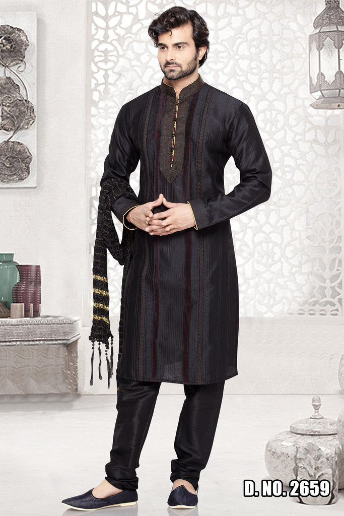 Black Art silk Kurta Pyjama - RAJSHRIFASHIONS
