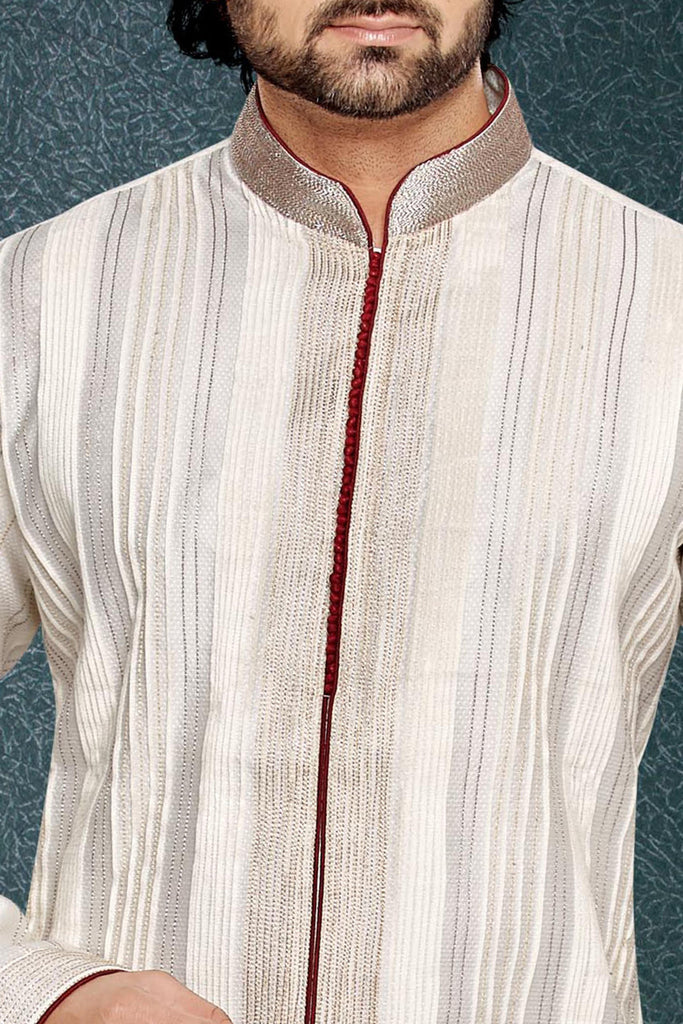 Cream Colour Art silk Kurta Pyjama - RAJSHRIFASHIONS