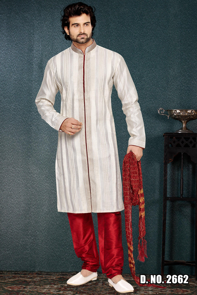 Cream Colour Art silk Kurta Pyjama - RAJSHRIFASHIONS