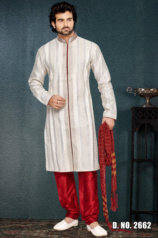 Cream Colour Art silk Kurta Pyjama - RAJSHRIFASHIONS