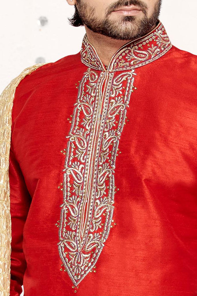Red Dupion Art silk  Kurta