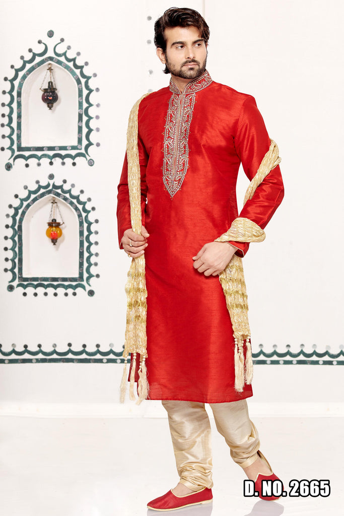 Red Dupion Art silk  Kurta