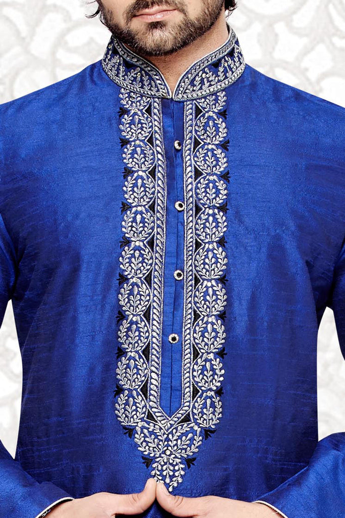 Blue Dupion Art silk Kurta - RAJSHRIFASHIONS