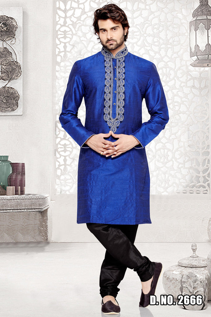 Blue Dupion Art silk Kurta - RAJSHRIFASHIONS