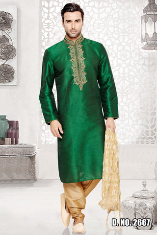 Green Dupion Art silk Kurta - RAJSHRIFASHIONS