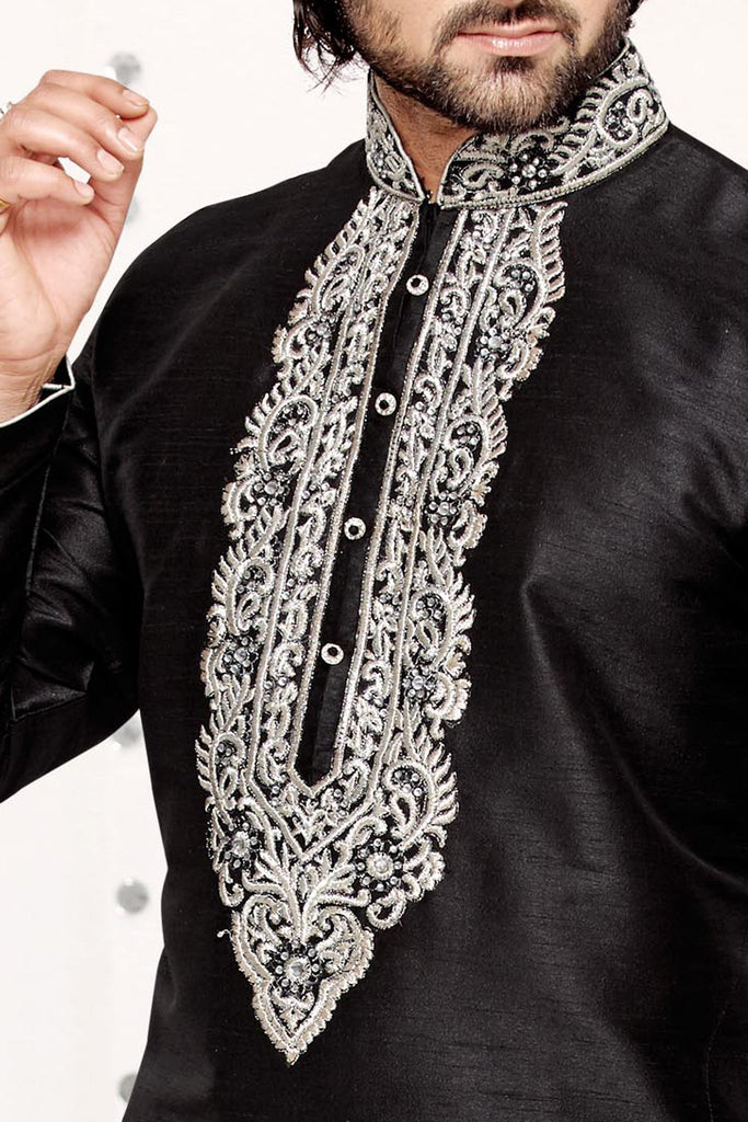 Black Dupion Art silk Kurta - RAJSHRIFASHIONS