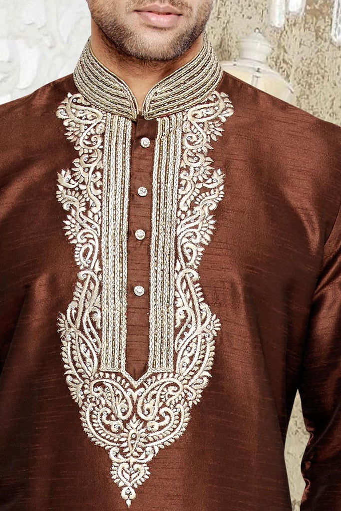 Coffe Dupion Art silk Kurta - RAJSHRIFASHIONS