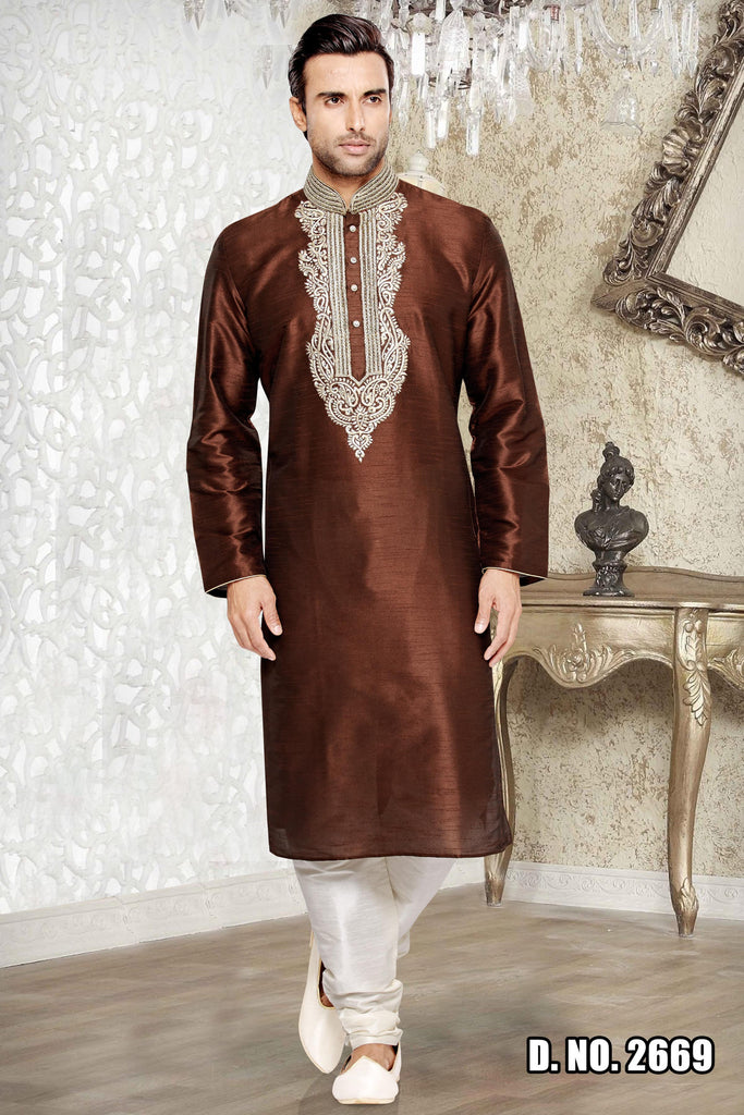 Coffe Dupion Art silk Kurta - RAJSHRIFASHIONS