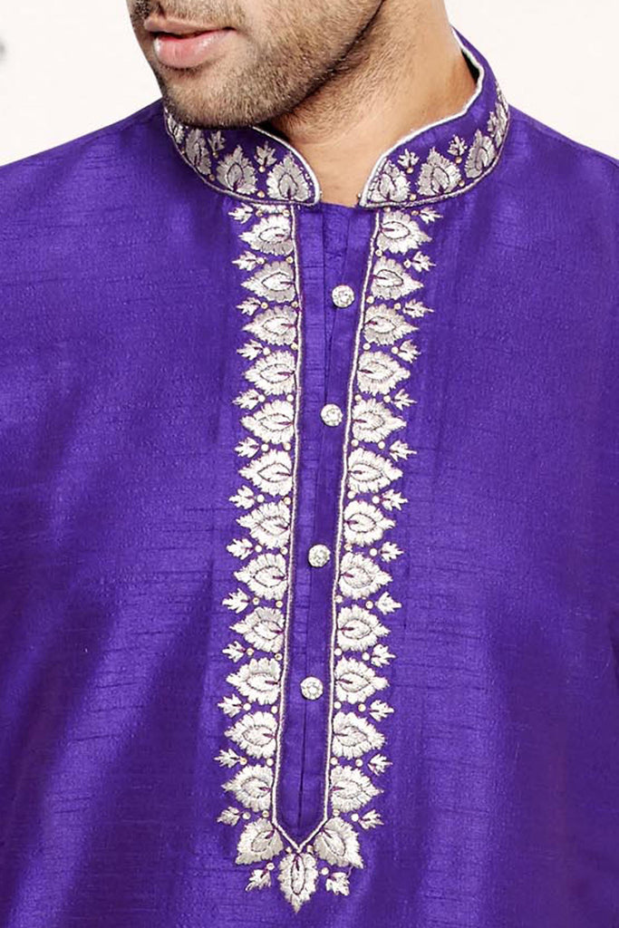 Blue Dupion Art silk Kurta - RAJSHRIFASHIONS