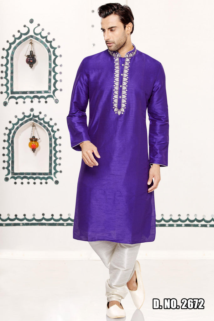 Blue Dupion Art silk Kurta - RAJSHRIFASHIONS